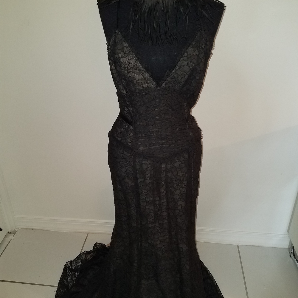 Vera Wang black sheath lace gown corset dress ball prom  xs s 0 1 2 3 4